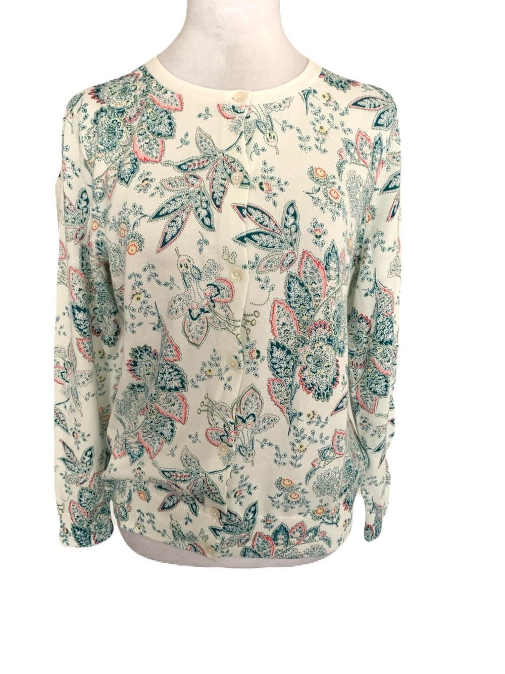 NEW Lands’ End Women’s Small One of a Kind Hand Printed Cotton Button Cardigan